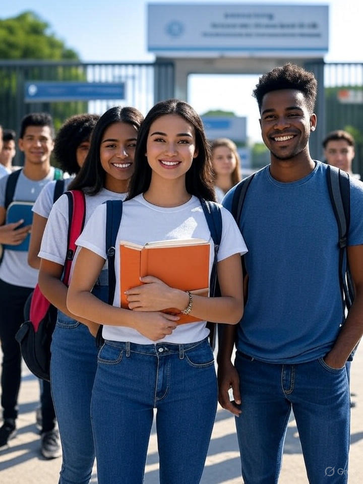 Students standing at the entrance of an engineering university after F.Sc. Pre‑Engineering