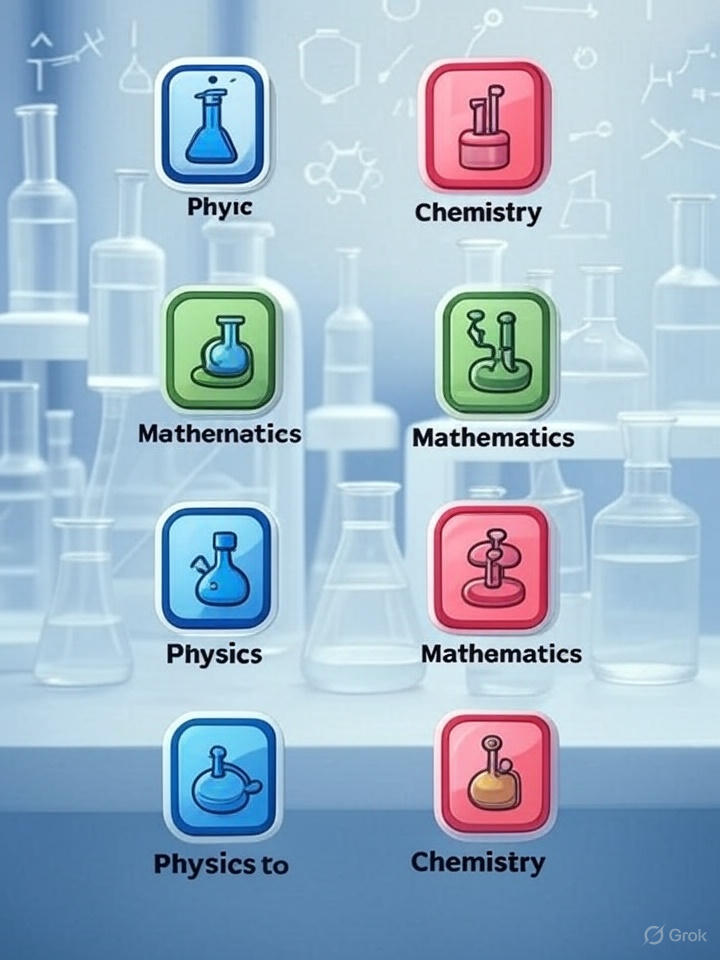 Infographic showing core subjects in F.Sc. Pre‑Engineering: Physics, Chemistry, Mathematics