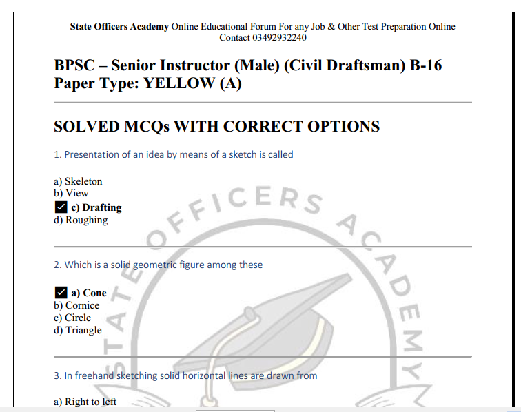 Solved BPSC Senior Instructor (Male) – Civil Draftsman (B-16)